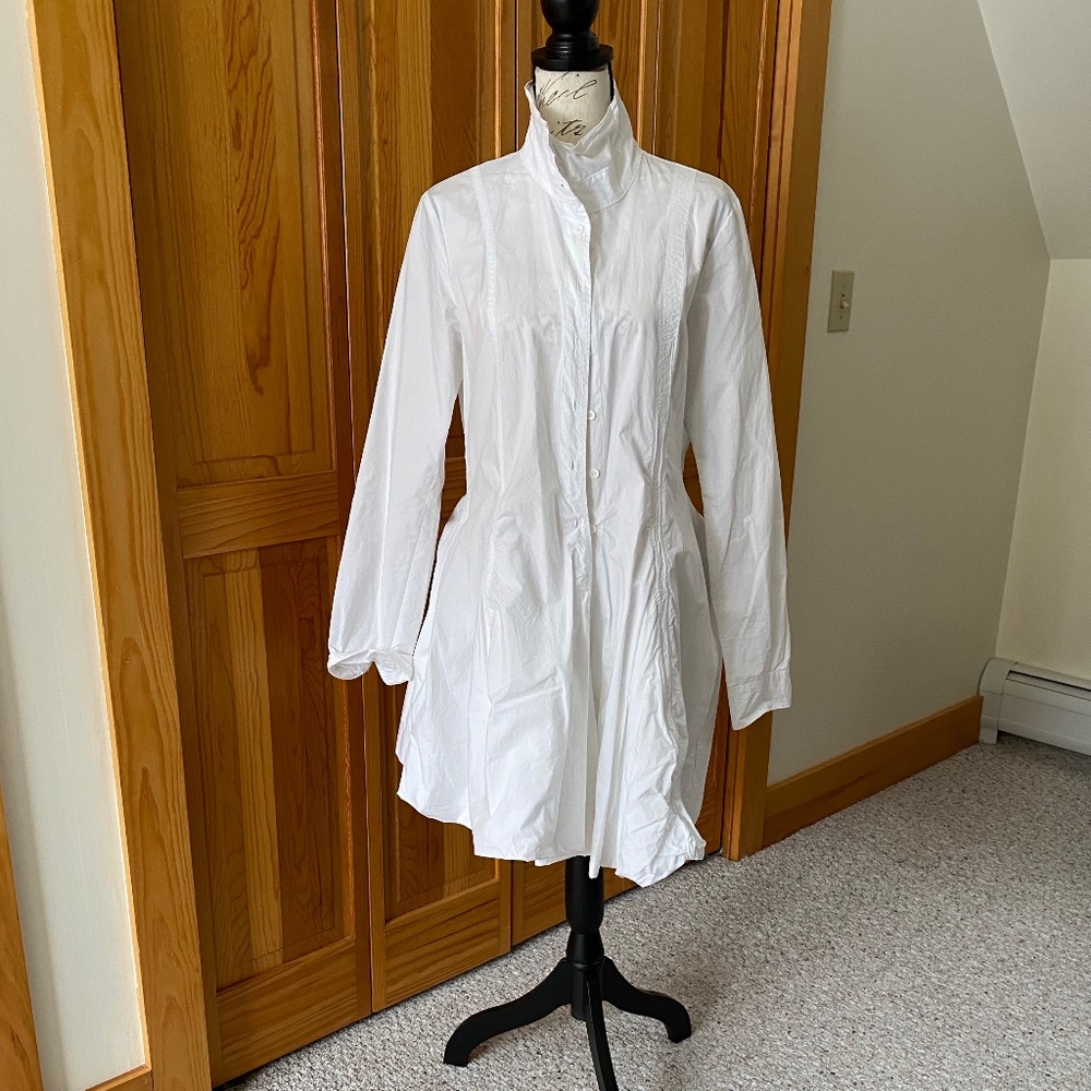 White cotton button front dress.